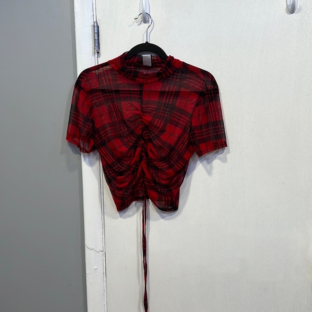 Plaid Mesh Crop Top
